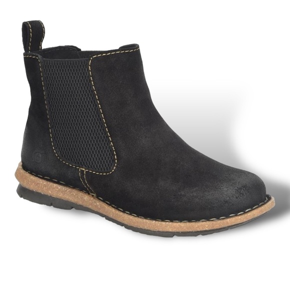 Born Shoes - Born Suede Black Distressed Ankle Slip On Boots Women’s Size 8 Talyn Cushioned